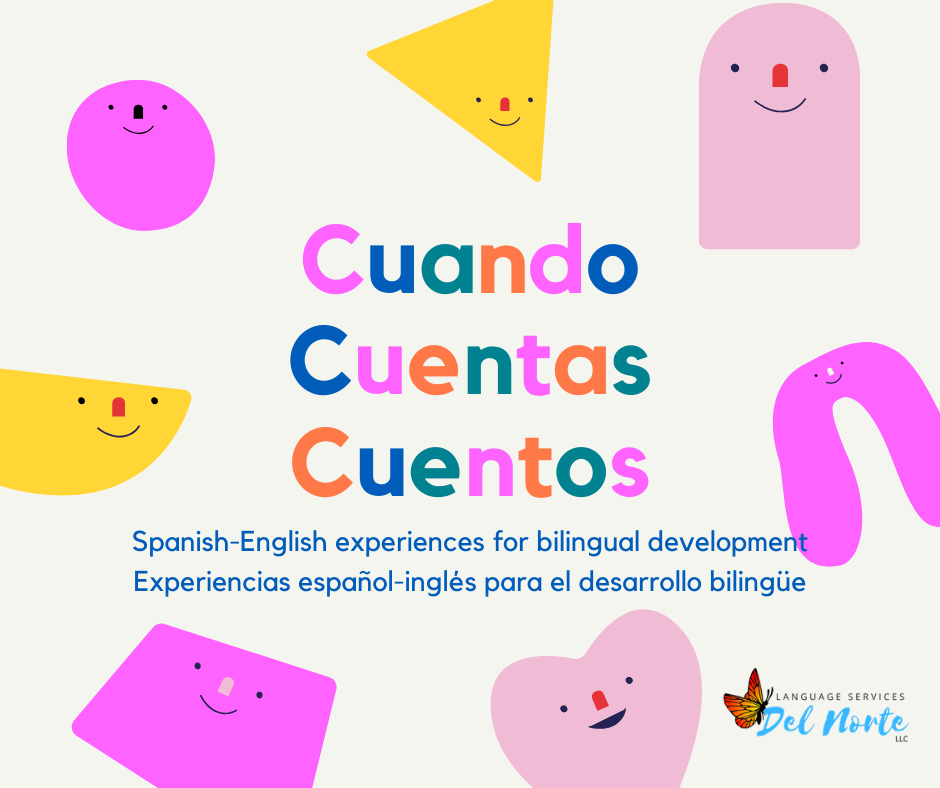 brightly colored shapes and the text "Cuando Cuentas Cuentos"